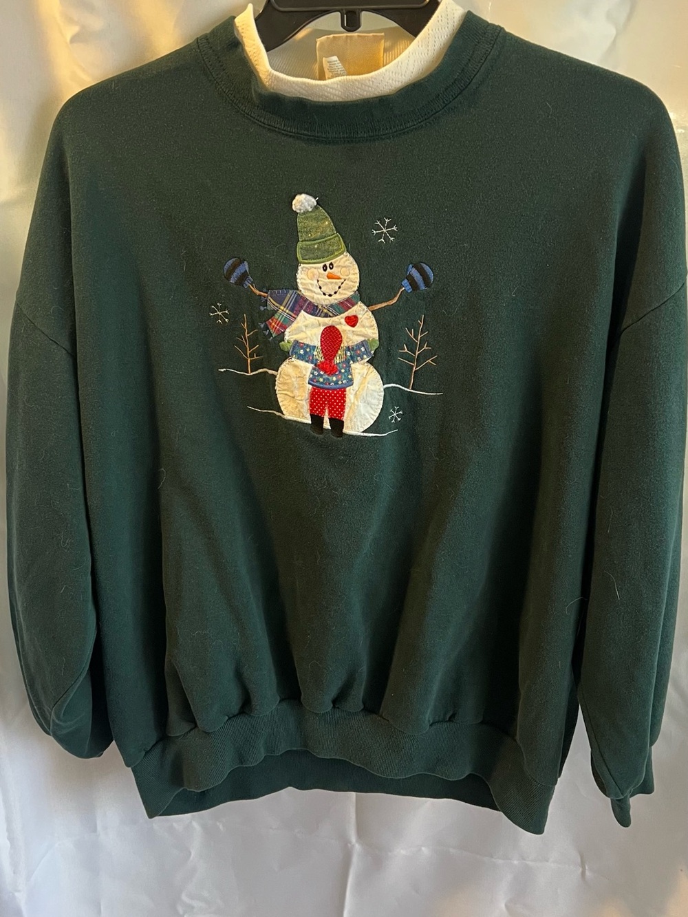 Dark Green Snowman Embroidered Crewneck Sweater - Unbranded